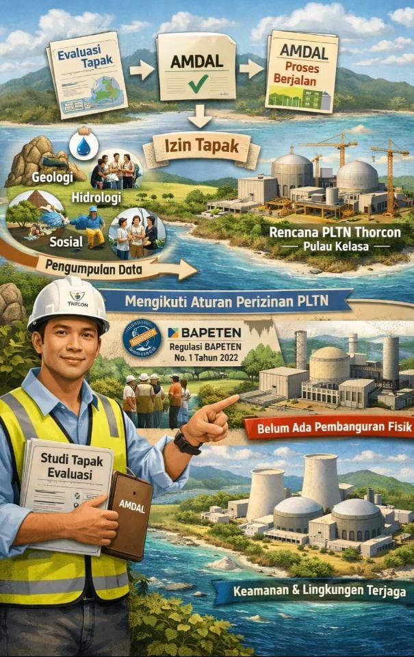 AMDAL Disorot Publik, Thorcon Buka Fakta Tahapan Perizinan PLTN di Bangka Tengah PJSBABEL.COM (Jakarta) - Isu ketiadaan dokumen Analisis Mengenai Dampak Lingkungan (AMDAL) kembali mengemuka dan menjadi sorotan publik seiring rencana pengembangan Pembangkit Listrik Tenaga Nuklir (PLTN) Thorcon di Pulau Kelasa, Kabupaten Bangka Tengah. Sabtu (3/12/2025).