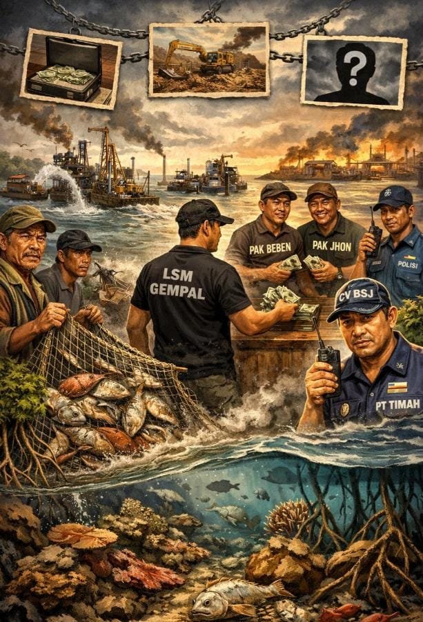 PJSBABEL.COM (TOBOALI)  — Aktivitas penambangan timah ilegal di perairan Ujung Pantai Sukadamai, Kecamatan Toboali, Kabupaten Bangka Selatan, kembali memicu kemarahan nelayan. Kamis (8/1/2026).