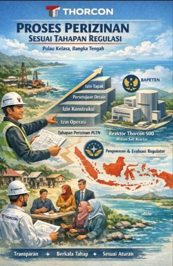PJSBABEL.COM (Jakarta) - Beberapa waktu terakhir, berbagai pertanyaan dan perhatian dari pejabat pemerintah, awak media, serta masyarakat muncul terkait rencana PT Thorcon Power Indonesia untuk melaksanakan penelitian evaluasi tapak di Pulau Kelasa, Kabupaten Bangka Tengah. Penelitian ini merupakan tahap awal yang bertujuan mengumpulkan data teknis, lingkungan, dan sosial secara komprehensif sebelum melangkah ke tahapan perizinan berikutnya dalam proses pelisensian teknologi Thorcon 500 di Indonesia. Kamis (26/2/2026)